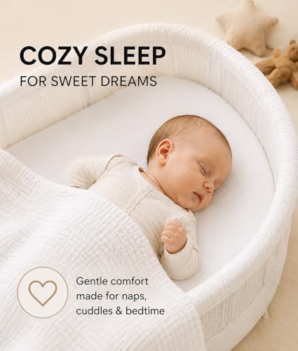 Image of Muslin Bassinet Sheets, 3-Pack 100% Cotton Fitted Bassinet Mattress Sheets, White, Universal Fit 33x17x4