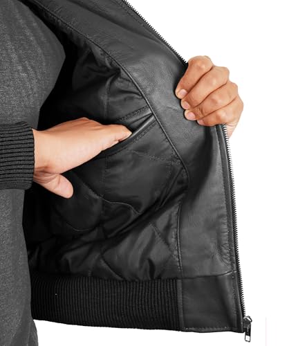 Leather Bomber Jacket Men - Ribbed Style Casual Varsity Real Lambskin Mens Leather Jacket Moto Fashion3