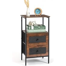 GulfDealz Rattan Nightstand with 2 Drawers, Side Table with Storage, Open Shelf, 27.5 Inch Bed Stand for Bedroom, Living Room, Dorm, Rustic Brown