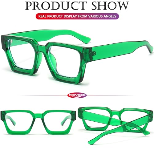 Image of AIEYEZO Square Thick Frame Glasses for Women Men Fashion Blue Light Glasses Trendy Chic Computer Eyeglasses