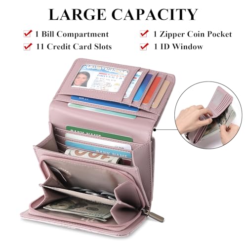 Image of SENDEFN Wallets for Women Trifold Ladies Wallet Credit Card Holder Coin Pocket with ID Window