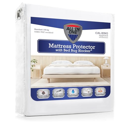All-in-One Mattress Protector, Zippered Encasement, Water & Stain Resistant, Triple Seal Protection, California King, White
