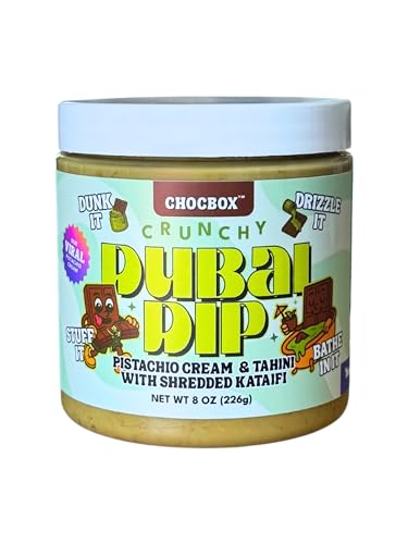Chocbox Viral Dubai Dip – Pistachio Cream & Tahini with Shredded Crispy Kataifi or Cookie Butter with Shredded Crispty Kataifi – Sweet & Savory Spread – Crunchy Dessert Dip (8oz, Pistachio)