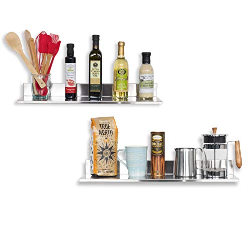 Rack&Hook 2XHN168 Wallniture Plat Stainless Steel Wall Shelf Heavy Duty Restaurant Bar Cafe & Home Kitchen Organization And Storage Shelf Set Of 2 23.60 Inch Silver thumb #3