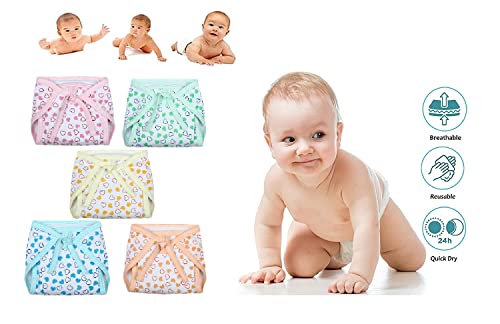 Image of Printed Cotton Hosiery Washable & Reusable Adjustable Cloth Diaper With Insert Cushioned Padded Nappy Tying Langot For Babies- Pack of 15 (Medium, Multicolor)
