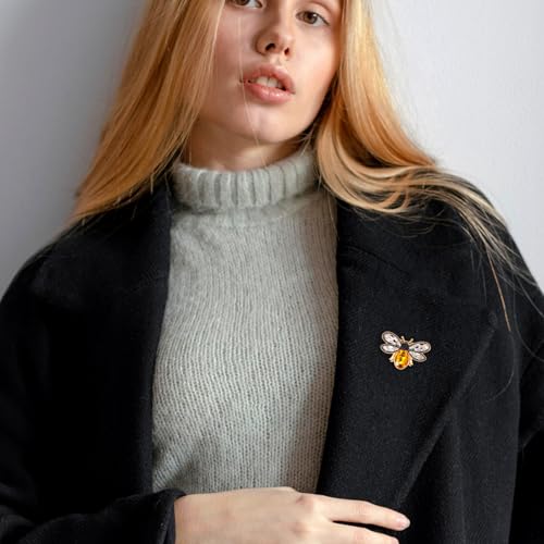 Image of Piriuuo Bee Brooch, Retro Rhinestone Brooch Pin, Yellow, Bee Brooch, Women Girls