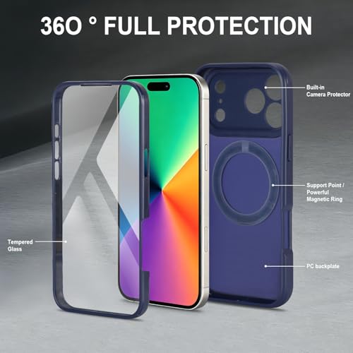 Image of for iPhone 17 Pro Max Case Compatible with MagSafe Full-Body Magnetic Phone Case with Built-in Tempered Glass Screen Protector& Stand for iPhone17 Pro Max Cover, Blue