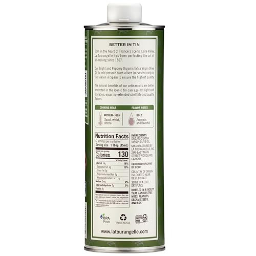 Image of La Tourangelle, Organic Extra Virgin Olive Oil, Cold-Pressed Early Harvest EVOO from Spain, Bright & Peppery, 33.8 fl oz (1 Liter) - Spanish with Polyphenols for Cooking, Drizzling, Marinades, and Dipping