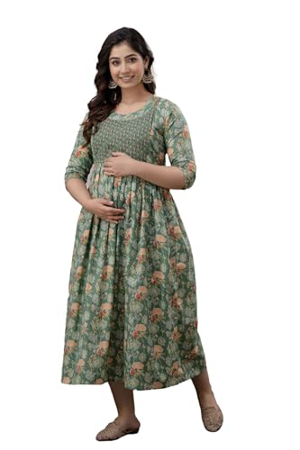 Image of The Moon Star Women's Cotton Floral Printed Anarkali Maternity Feeding Kurti | Breastfeeding Dress for Mothers | Zipper Feeding Kurti, Nursing Kurti, Comfortable and Trendy Maternity Wear