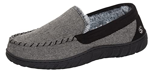 Strong Souls Pantofole da uomo in schiuma di memoria in finta pelle di pecora foderata antiscivolo per interni e esterni, Tweed nero., 44 EU