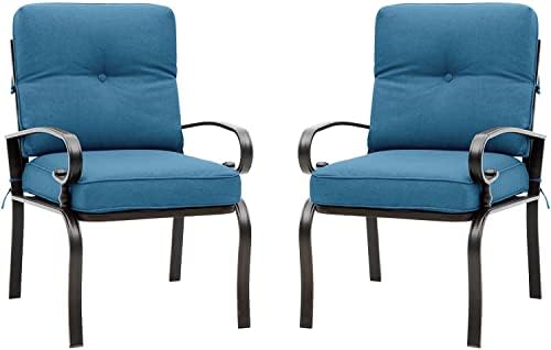 Incbruce Metal Outdoor Dining Chairs Patio Chairs Set of 2, Wrought Iron Chair Steel Frame Restaurant Chair, All-Weather Garden Seating Chair with Arms and Seat Cushions (Peacock Blue)