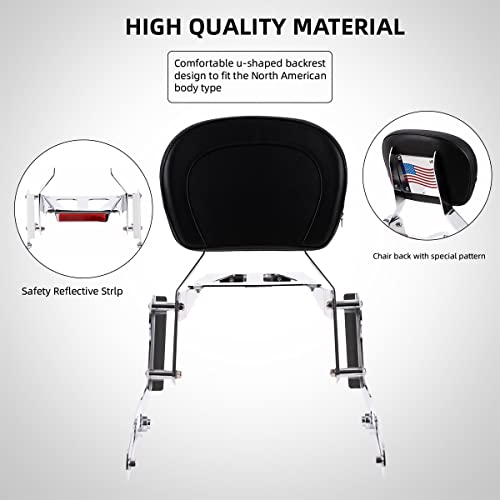 Gamyipp Powersports Sissy Bar With Backrest Flag Pattern Luggage Rack For Kawasaki Vulcan Vn 900 Vn900 2000 Classic Custom 2009-2021 (Silver) #TOP2