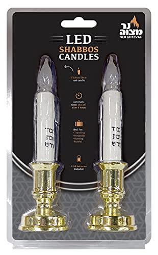 Ner Mitzvah Led Shabbat Candles - Battery Operated Flameless Candles - Led Candlesticks With Automatic Timer #TOP4