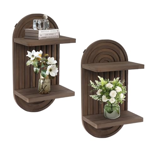 Clyfanesy 2 Pieces Boho Wall Shelf,Bohemian Floating Shelves,Double Shelves,Arched Wooden