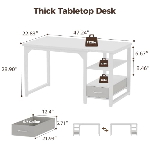 Image of Mericonia 48 in Computer Desk with Drawer, 1 inch Thick Reversible Office Desk | Modern Writing Table with Storage Shelves, Heavy Duty Industrial Study Desk for Home Bedroom Work
