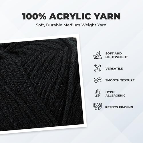 Image of Mary Maxim Maximum Value Acrylic Yarn for Crocheting and Knitting, Soft Worsted Weight Black Yarn 4, Ideal for Blankets, Sweaters, Hats, and Scarves, 8 oz Skein (474 Yds), Black - 1 Skein