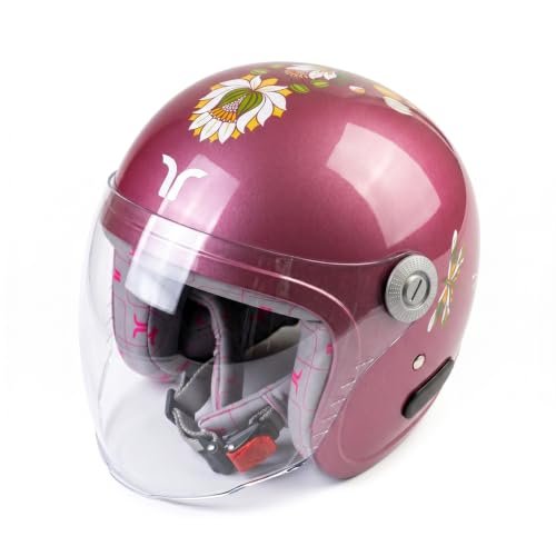 Image of TVARRA Lotus ISI & DOT(USA) Certified Women's Open Face Helmet Design Helmet, Lightweight Material, Crafted for Women, Extreme Comfort fit with Clear Visor
