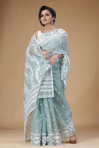 Image of OISHANI SAREE GHOR Women's Traditional Bengal Cotton Silk Soft Jamdani Saree - Authentic Design and Quality - No Blouse Piece