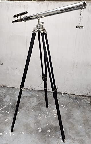 Navirock Marine Navy Designer Home Decorative Telescope Floor Standing Black Tripod Chrome/Nickel Finish Telescope