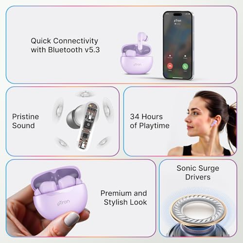 pTron Bassbuds Astra Lilac in-Ear TWS Earbuds - Image 3