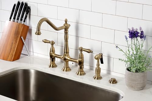 Kingston Brass KS1273ALBS Heritage 8-Inch Kitchen Bridge Faucet with Brass Sprayer, Antique Brass Kingston Brass KS1273ALBS Heritage 8-Inch Kitchen Bridge Faucet with Brass Sprayer, Antique Brass