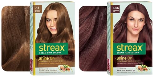 Streax Permanent Hair Colour, 100% Grey coverage Permanent Hair Colour, 100% Grey coverage, Infused with Argan and Walnut Oil,5.66 Cinnamon Red, 120 ml, Pack of 1