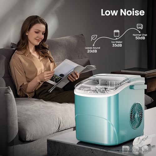 AGLUCKY Ice Makers Countertop with Handle,26.5Lbs/24H,9 Cubes in 6 Mins,2 Sizes of Bullet Ice,Portable Machine with Self-Cleaning,Perfect for Home Kitchen(Green) - Thumbnail 7