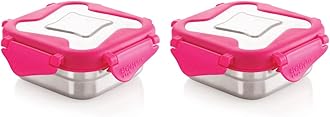 STEELLOCK Smart Stainless Steel Tiffin Lunch Box for Kids and Adults | Airtight & Leakproof | Square Tiffin Box for School & Office with Steel Lid | Pink 360 ml 2 pc