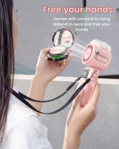 Image of Sevenaire P7 Portable Hand Fan with Mist, Hand fan for summer, High Speed & LED Display - Personal Fans Portable Rechargeable, 16000 RPM Turbo Mini Fan for Travel, Outdoor, Home, Office (Pink)