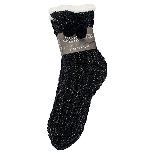 Image of Elanze Designs Gold Glitter Knit Pom Pom Womens One Size Plush Lined Non Skid Indoor Slipper Socks