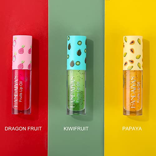 3Pcs Hydrating Lip Oil Set, Nat3Pcs Hydrating Lip Oil Set, Natural Fruit Extract Plumping Lip Gloss Lip Care For Women, Long Lasting Nourishing Non-Sticky Liquid Lip Balm For Dry Lip And Reduce Wrinkles, 0.52 Oz (Set A) #TOP6
