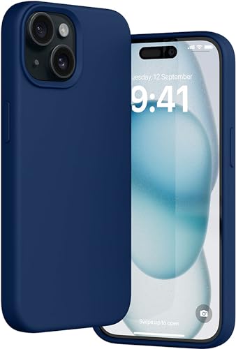 Image of Vaku Luxos Silicone Back Cover Case For iPhone 15 Plus Scratch Resistant Slim Fit Protective Design Military-Grade Protection Support Mag-Safe Wireless Magnetic Charging-Navy Blue