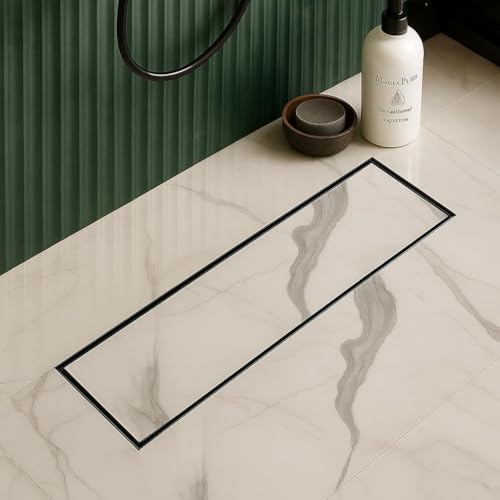 Image of Tile Insert Linear Shower Drain 18x4 Inch | Invisible Stainless Steel Floor Drain Channel for Bathroom | Anti Smell Cockroach Trap | Side Outlet Waste Drain | 13mm Tile Compatible