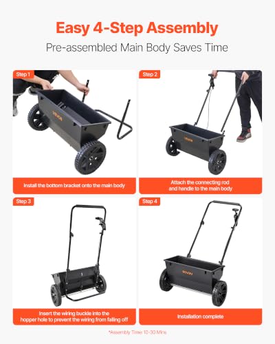 Image of VEVOR Broadcast Spreader 50 lbs Capacity Drop Spreader with Hopper Grate | for Lawn & Garden Care, 18 in Spreading Width & 30 Adjustable Settings, 10 in All Terrain Tires for Seed, Fertilizer, Black | For Lawn & Garden Care, 18 in Spreading Width & 30 Adjustable Settings, 10 in All Terrain Tires for Seed, Fertilizer, Black