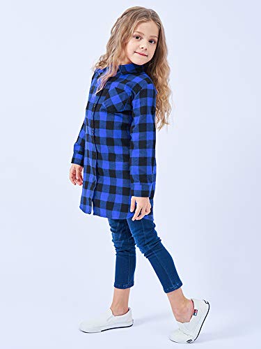 Image of OCHENTA Girls Flannel Shirt Dress 100% Cotton Plaid Button Down Buffalo Check Long Sleeve Kids School Outfits (3-12Y)
