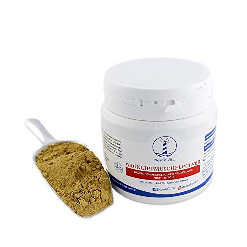 NordicVital Grünlippmuschelpulver 300 g Für Hunde und Katzen - 100% aus Neuseeland - Nicht entfettete, natürliche Premiumqualität, Glykosaminoglykane (Gag) min 2% Cover