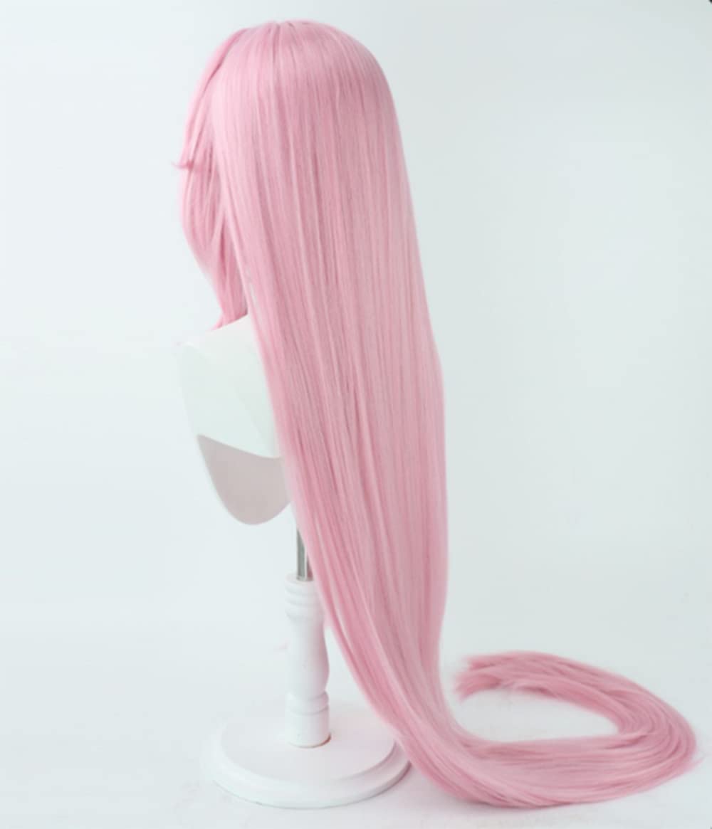 Wig Pink Straight Long Synthetic Hair 120cm Lifelike Party Natural Cosplay Wigs with Bangs (B)