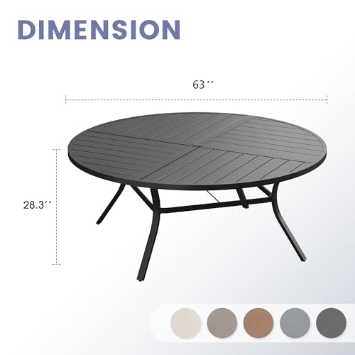 Image of VICLLAX 63 inch Round Outdoor Table, Patio Dining Table for 8-10 with Umbrella Hole for Garden Lawn Deck Backyard, Black