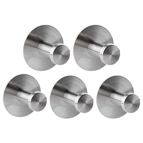 Encuryna 5 Piezas Ganchos Adhesivos para Pared Acero Inoxidable, Colgador Toallas sin Taladro, Toalleros de Gancho para Baño, Colgador Adhesivo para Baño Cocina Albornoz Trapos, Plata