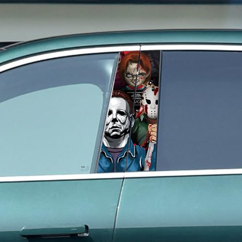 Image of 1 Pair Halloween Cars Body Horror Sticker, Halloween Car Center Pillar Decals,Classic Movie Characters Peeking Decal Michael Scary Child Vinyl Stickers 11in*18.89in (Horror Child Group)