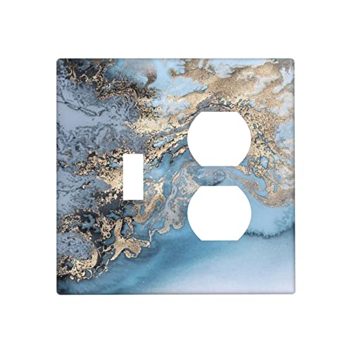 Blue Marble Decorative Wall Plate Combination 1 Toggle 1 Duplex Outlet Cover 2 Gang Wallplate Electrical Faceplate For Kitchen Bathroom, 4.5 X 4.5 Inch #TOP25