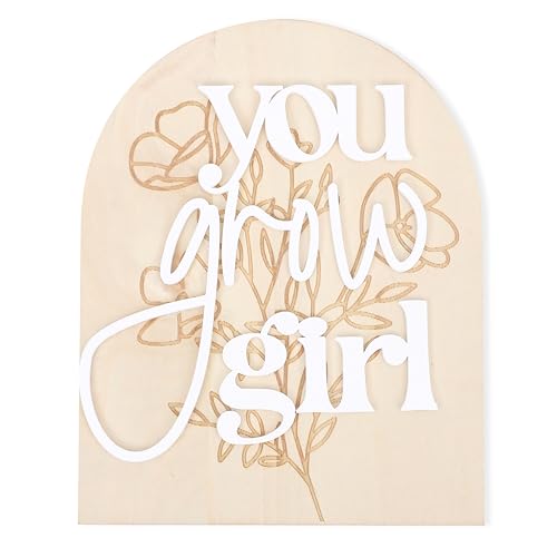 You Grow Girl Wood Board - Bohemian Flower Girl Growth Milestone Sign,Rustic Nursery Decorations,Floral Arch Board Photo Props,Little Princess Room Wooden Board Sign