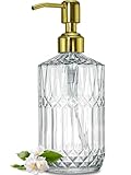 JASAI 18Oz Dazzling Clear Glass Soap Dispenser with Golden Pump for Bathroom, Refillable Kitchen soap Dispenser for Dish Soap, Bathroom Soap Dispenser for Hand Soap, Lotion.(Golden)