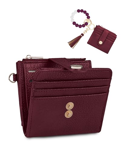 Image of Keychain Wallet Wristlet for Women,RFID Small Wallet | Wallet Wristlet with Zipper Coin Pocket,Vegan Leather Card Wallets for Women, 2 ID Window,Gift