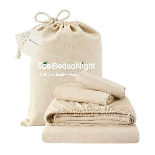 EcoBedsoNight Linen Sheets King Size, Cotton Linen Bed Sheets, Breathable, Durable Bed Sets 18' Deep...