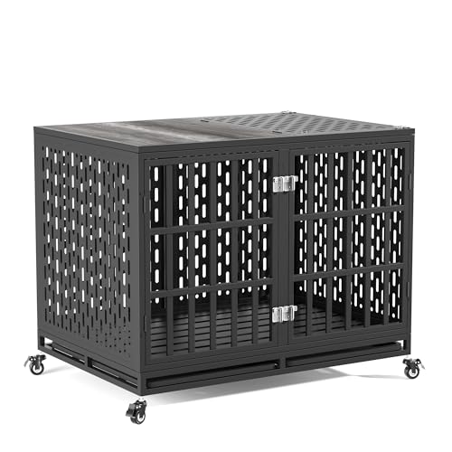 42inch Heavy Duty Dog Crate Compatible with Optional Divider, Large Kennel for High Anxiety Dogs, Indestructible Pet Cage Indoor, Double Dog Crate for 2 Small Dogs