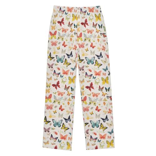 Butterfly Long Pajama Pants Elastic Waist PJ Bottoms with Pockets S A1111522