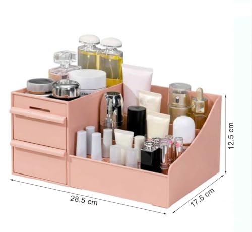 Image of INOVERA Makeup Organizer with Drawers | Countertop Cosmetics Display Case for Dressing Table | Vanity storage Holder Box (Pink)