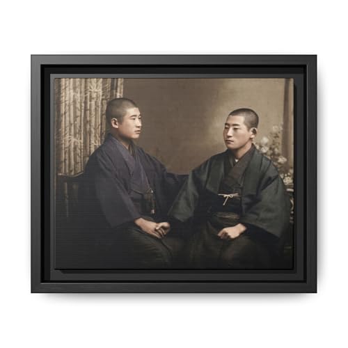 Vintage Wall Art Framed Canvas – Japanese Studio Portrait Scene,