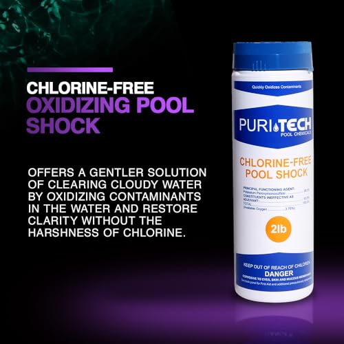 Puri Tech Chemicals Chlorine-Free Pool Shock 2lbs - Fast Acting, Quick Dissolving Chlorine-Free Oxidizing Shock for Crystal Clear Swimming Pool Water